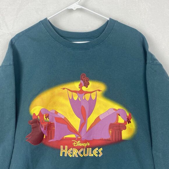 Disney Hercules Graphic Sweater Womens XXL 2XL Green Crewneck Sweatshirt - Picture 3 of 6